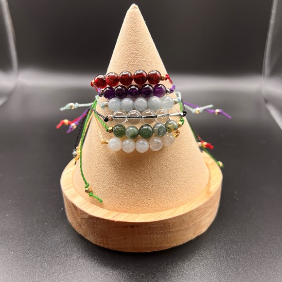 KC Gems Co. Natural Moss Agate Slide Bracelet - May Birthstone - Picture 4 of 5